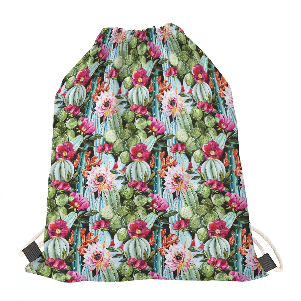 Vintage Cactus And Flower Print Drawstring Bag