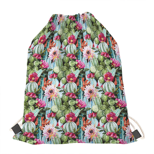 Vintage Cactus And Flower Print Drawstring Bag