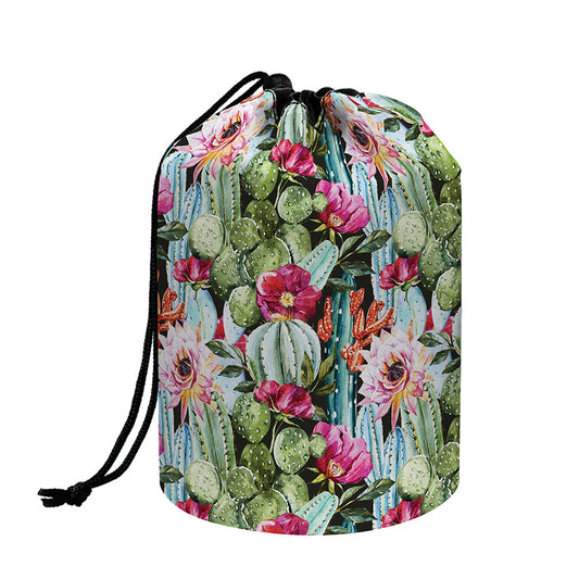 Vintage Cactus And Flower Print Drawstring Makeup Bag