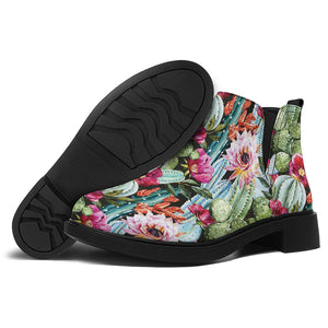 Vintage Cactus And Flower Print Flat Ankle Boots