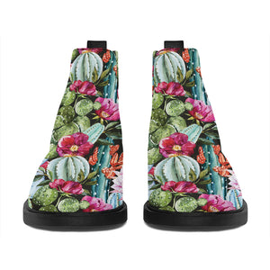 Vintage Cactus And Flower Print Flat Ankle Boots