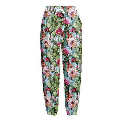 Vintage Cactus And Flower Print Fleece Lined Knit Pants