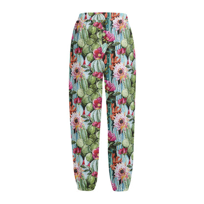 Vintage Cactus And Flower Print Fleece Lined Knit Pants
