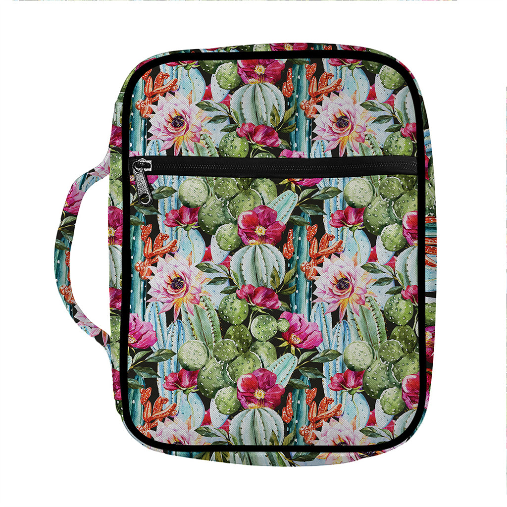 Vintage Cactus And Flower Print Front Pocket Bible Bag