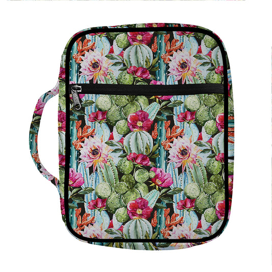 Vintage Cactus And Flower Print Front Pocket Bible Bag