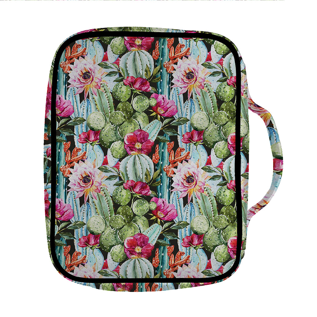 Vintage Cactus And Flower Print Front Pocket Bible Bag