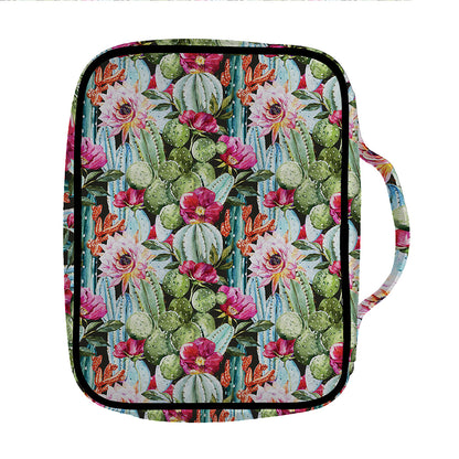 Vintage Cactus And Flower Print Front Pocket Bible Bag