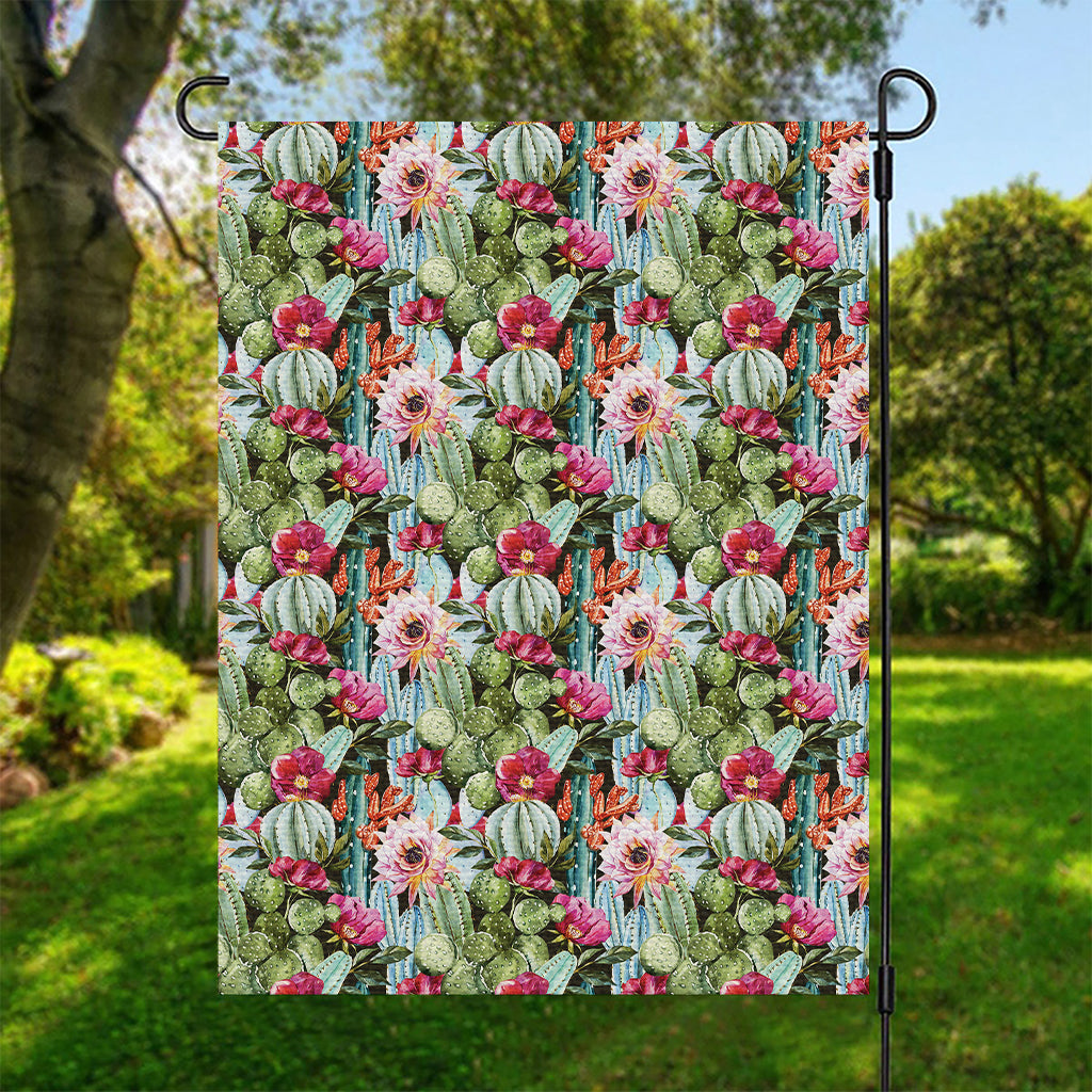 Vintage Cactus And Flower Print Garden Flag