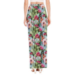 Vintage Cactus And Flower Print High Slit Maxi Skirt