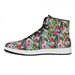 Vintage Cactus And Flower Print High Top Leather Sneakers