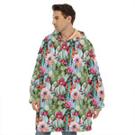 Vintage Cactus And Flower Print Hoodie Blanket