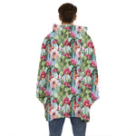 Vintage Cactus And Flower Print Hoodie Blanket