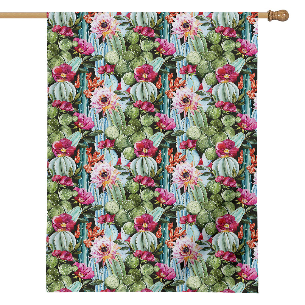 Vintage Cactus And Flower Print House Flag