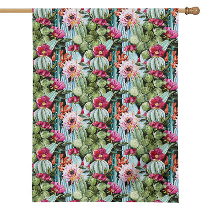 Vintage Cactus And Flower Print House Flag