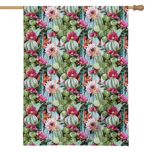 Vintage Cactus And Flower Print House Flag