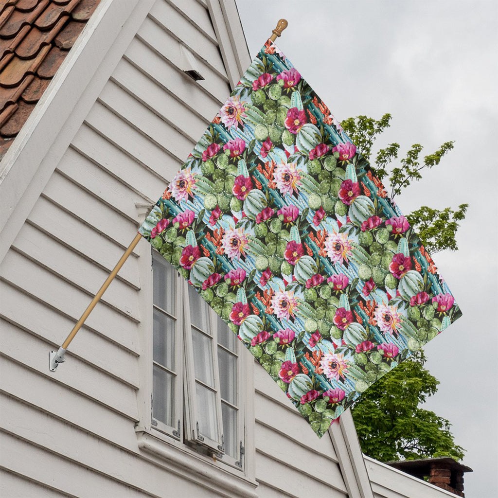 Vintage Cactus And Flower Print House Flag