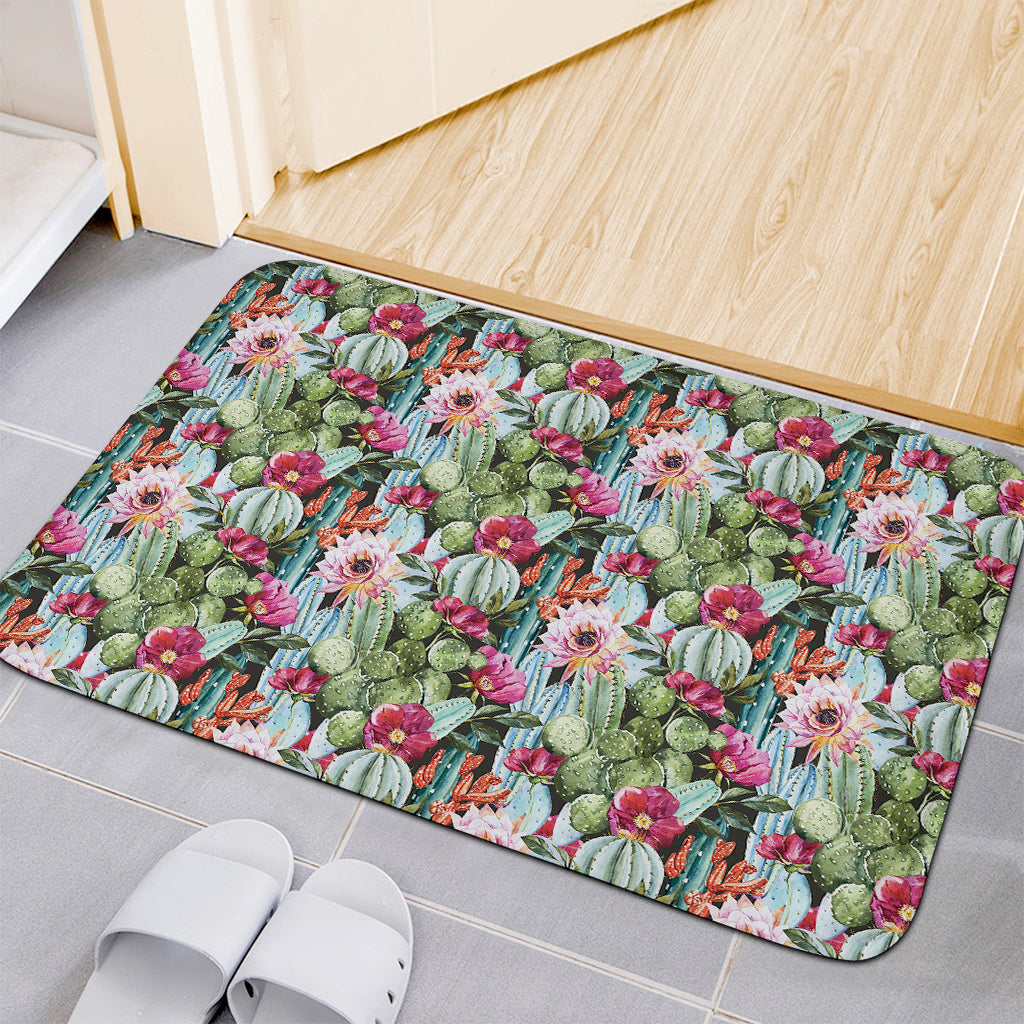 Vintage Cactus And Flower Print Indoor Door Mat
