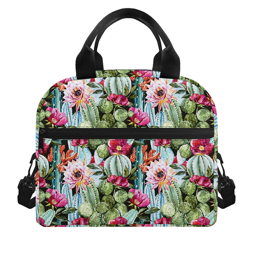 Vintage Cactus And Flower Print Insulated Lunch Bag