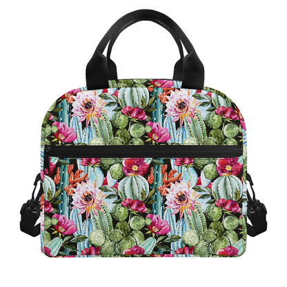 Vintage Cactus And Flower Print Insulated Lunch Bag