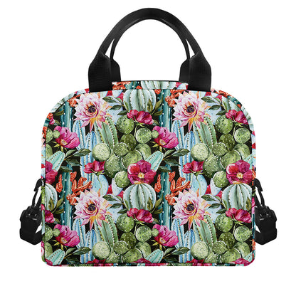 Vintage Cactus And Flower Print Insulated Lunch Bag