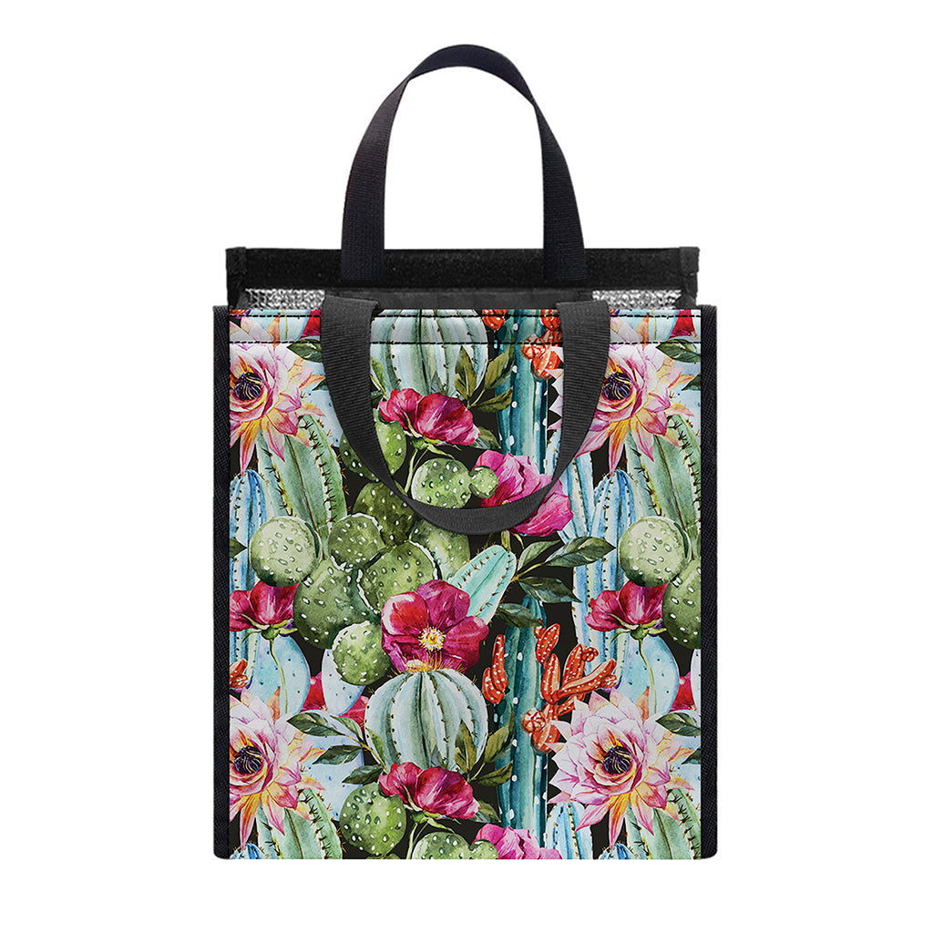 Vintage Cactus And Flower Print Insulated Lunch Tote