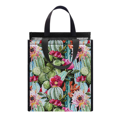 Vintage Cactus And Flower Print Insulated Lunch Tote
