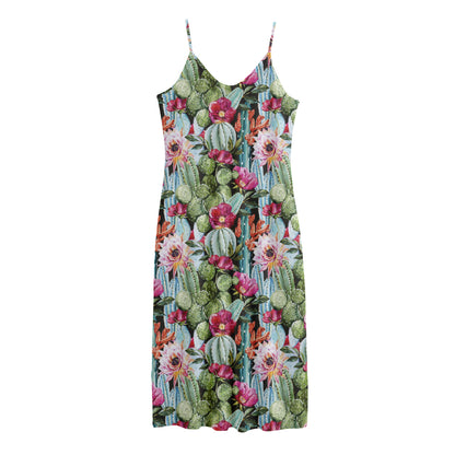 Vintage Cactus And Flower Print Jersey Midi Cami Dress