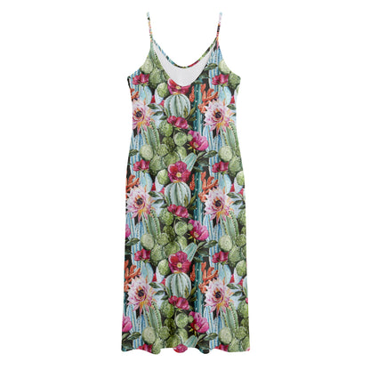 Vintage Cactus And Flower Print Jersey Midi Cami Dress