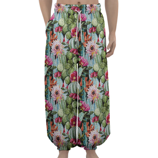 Vintage Cactus And Flower Print Lantern Pants