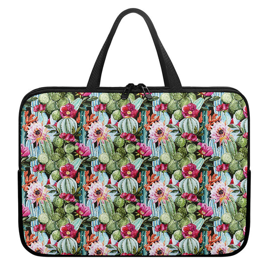 Vintage Cactus And Flower Print Laptop Sleeve With Handle