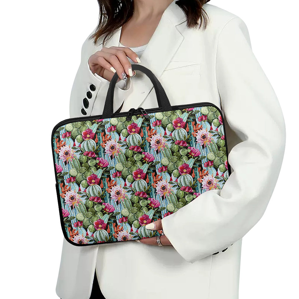 Vintage Cactus And Flower Print Laptop Sleeve With Handle