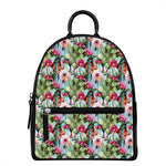 Vintage Cactus And Flower Print Leather Backpack