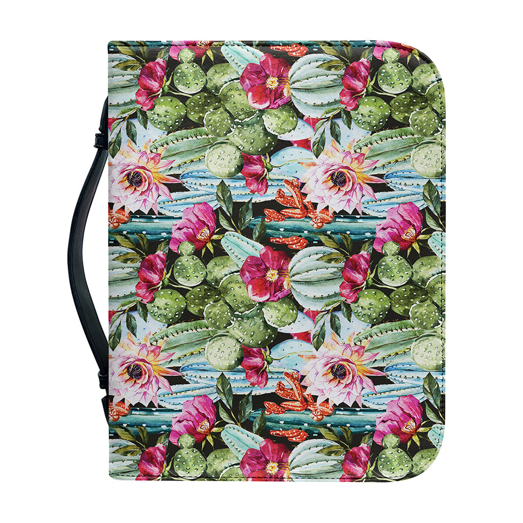 Vintage Cactus And Flower Print Leather Bible Cover