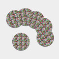 Vintage Cactus And Flower Print Leather Coaster Set