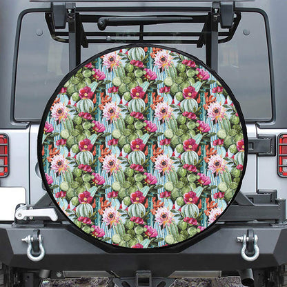 Vintage Cactus And Flower Print Leather Spare Tire Cover
