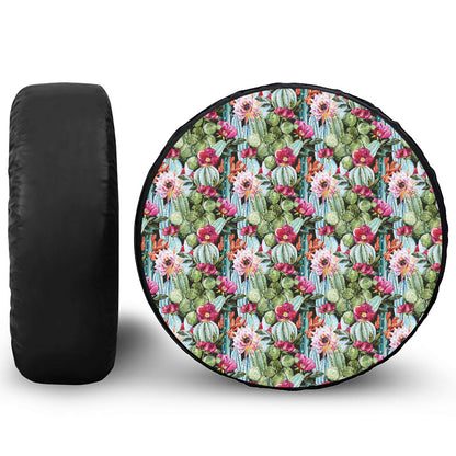 Vintage Cactus And Flower Print Leather Spare Tire Cover