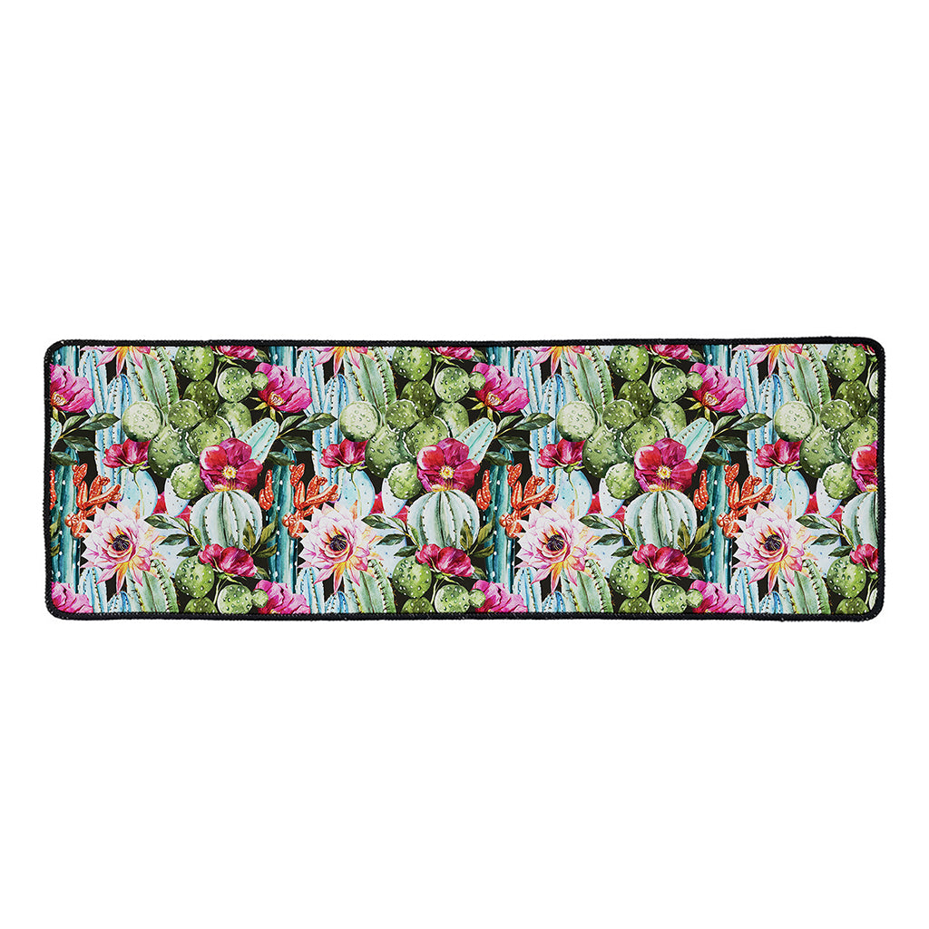Vintage Cactus And Flower Print Long Kitchen Mat