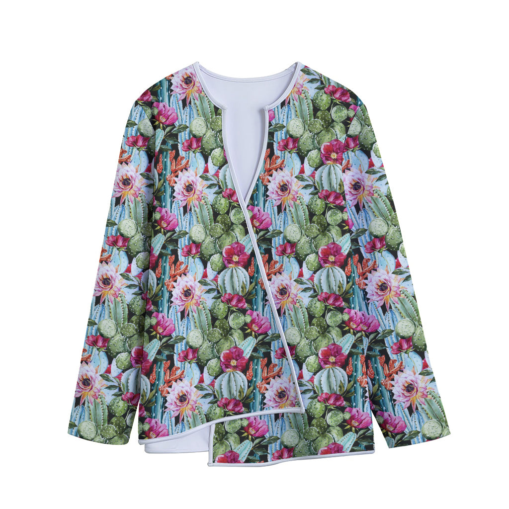 Vintage Cactus And Flower Print Long Sleeve Short Coat