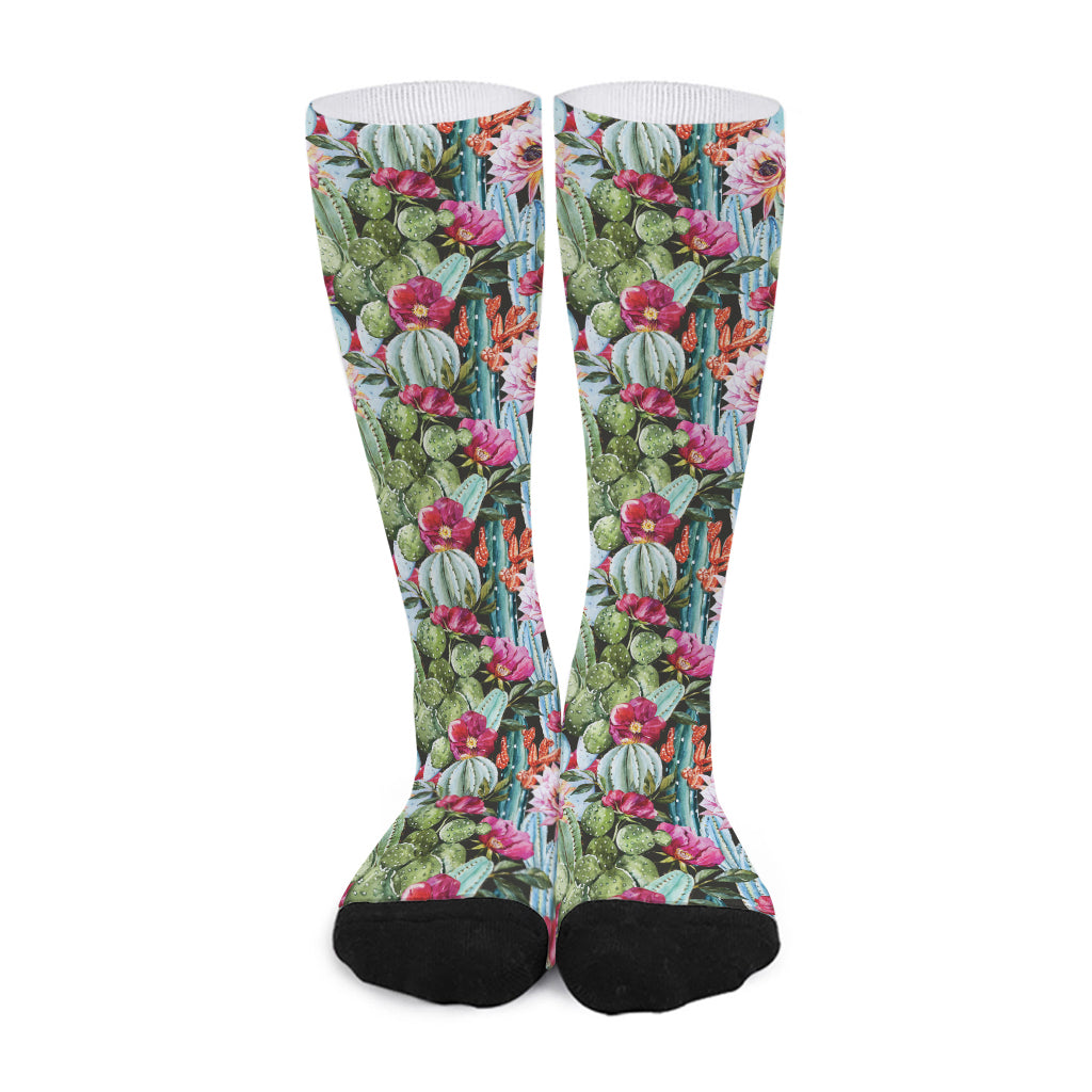 Vintage Cactus And Flower Print Long Socks