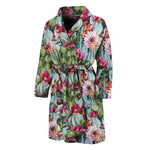 Vintage Cactus And Flower Print Men's Bathrobe