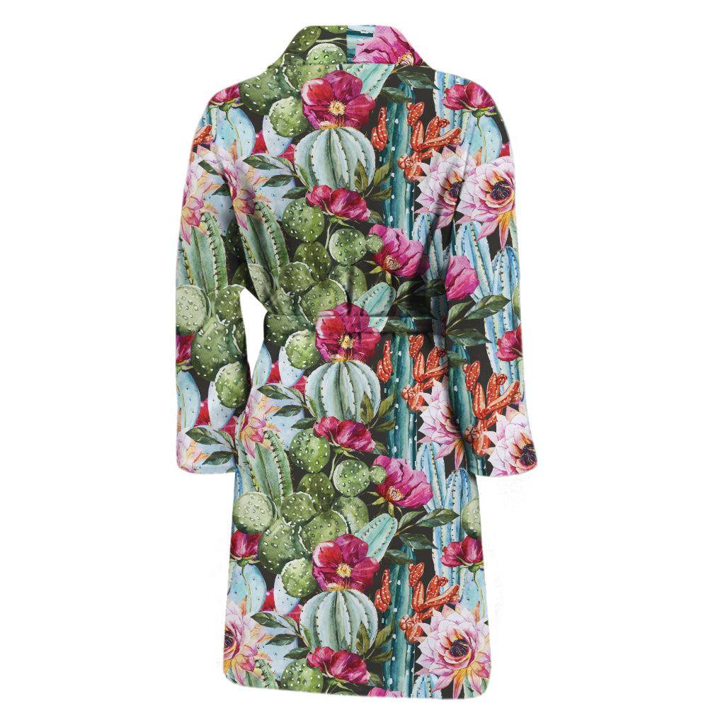 Vintage Cactus And Flower Print Men's Bathrobe