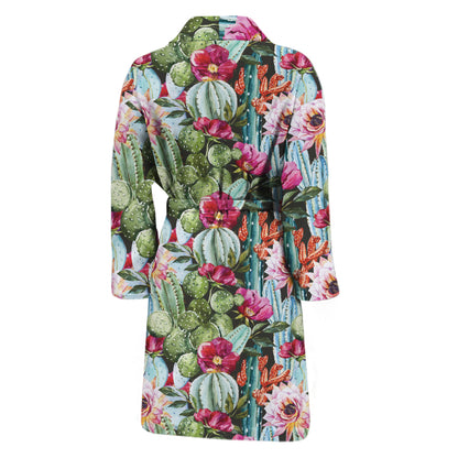 Vintage Cactus And Flower Print Men's Bathrobe