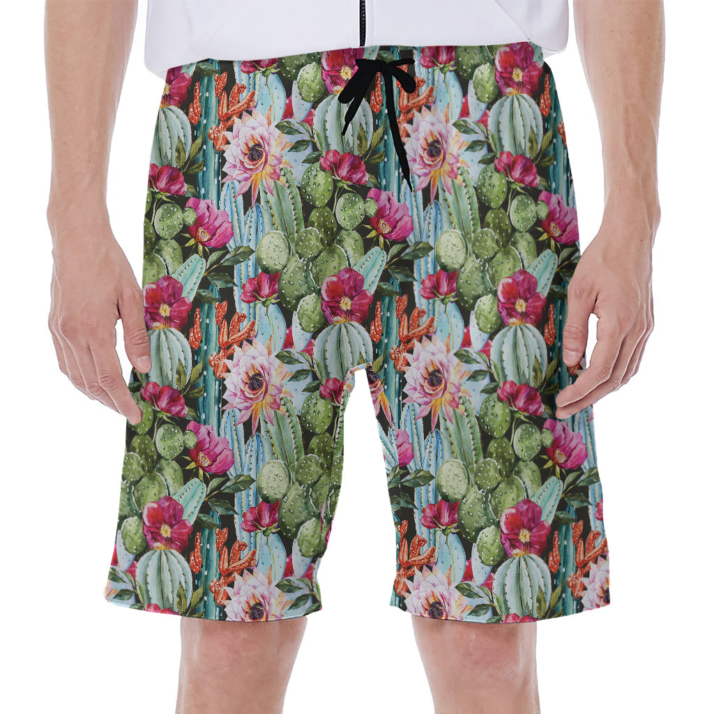Vintage Cactus And Flower Print Men's Beach Shorts