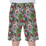 Vintage Cactus And Flower Print Men's Beach Shorts