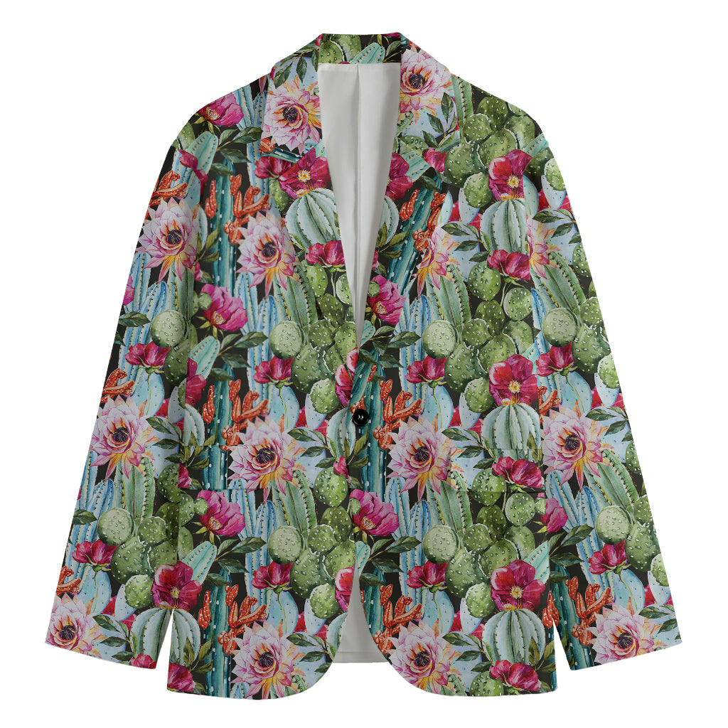 Vintage Cactus And Flower Print Men's Blazer