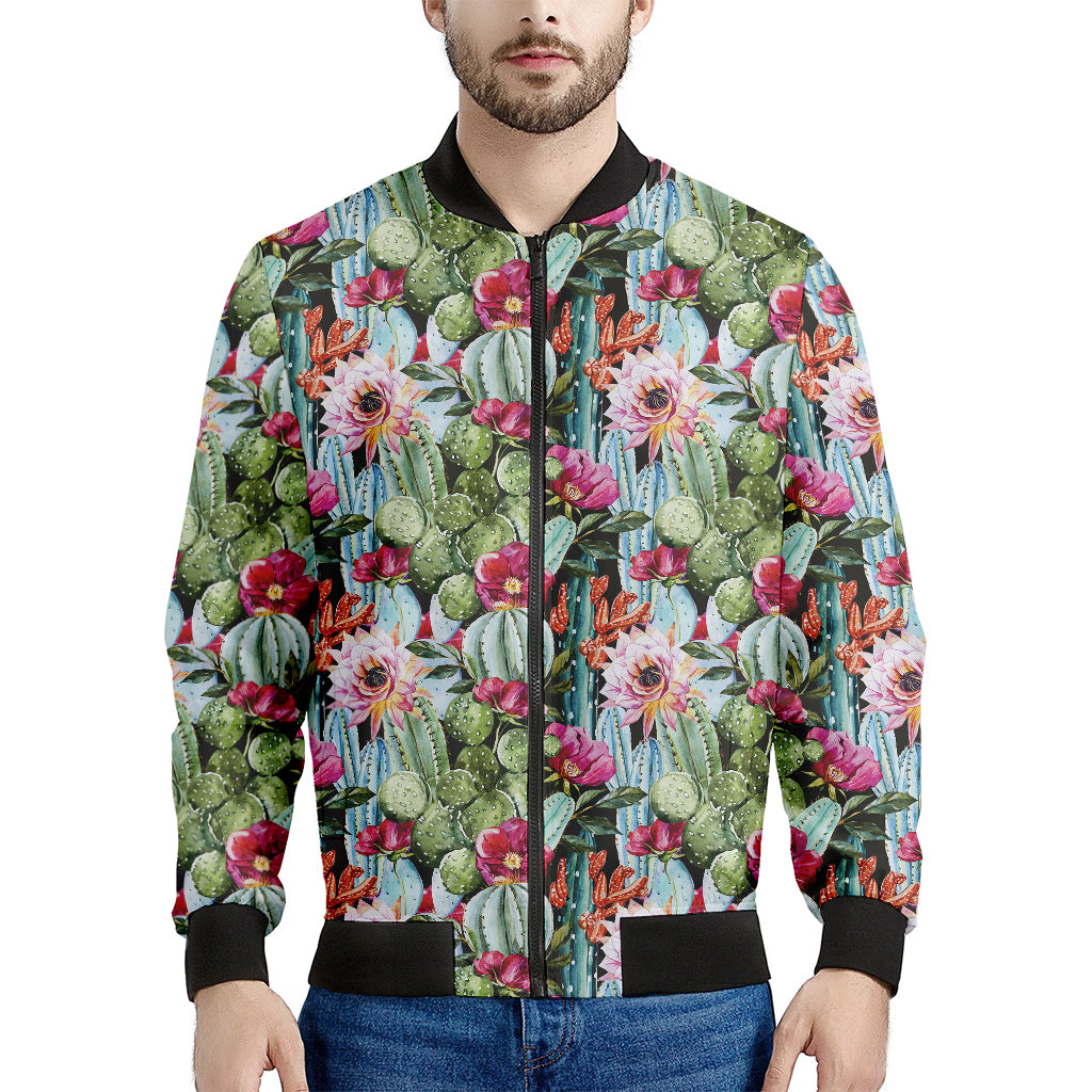 Vintage Cactus And Flower Print Men's Bomber Jacket