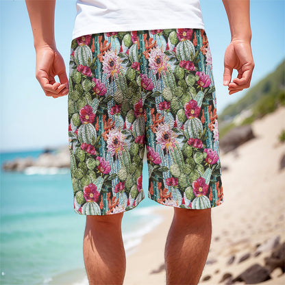 Vintage Cactus And Flower Print Men's Cargo Shorts