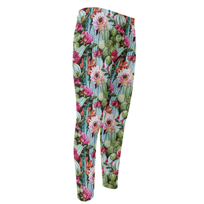 Vintage Cactus And Flower Print Men's Compression Pants