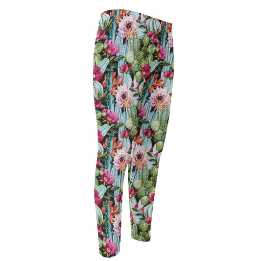 Vintage Cactus And Flower Print Men's Compression Pants