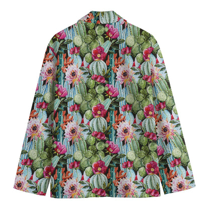 Vintage Cactus And Flower Print Men's Cotton Blazer